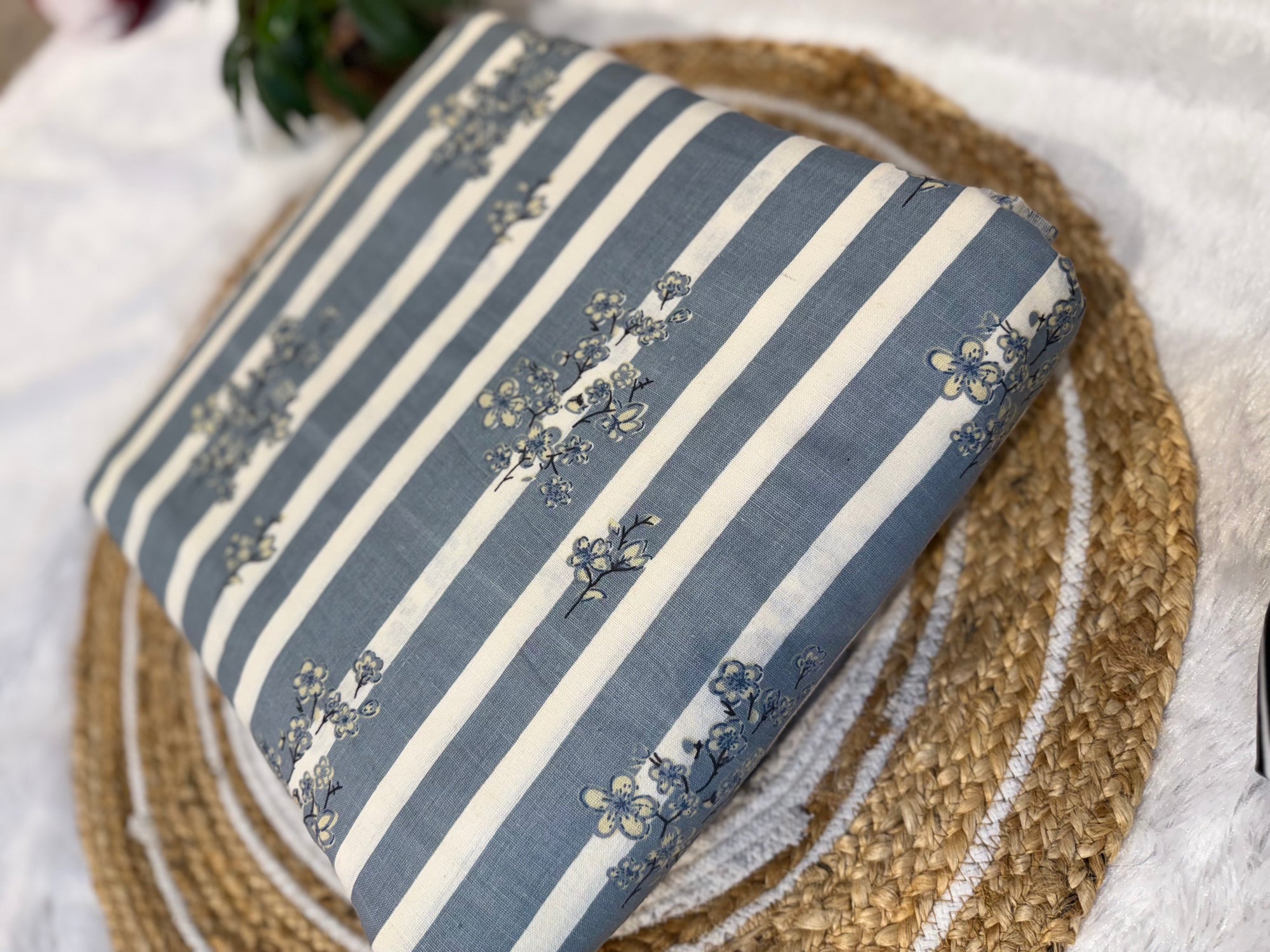 Cotton slub Stripe floral _ 062