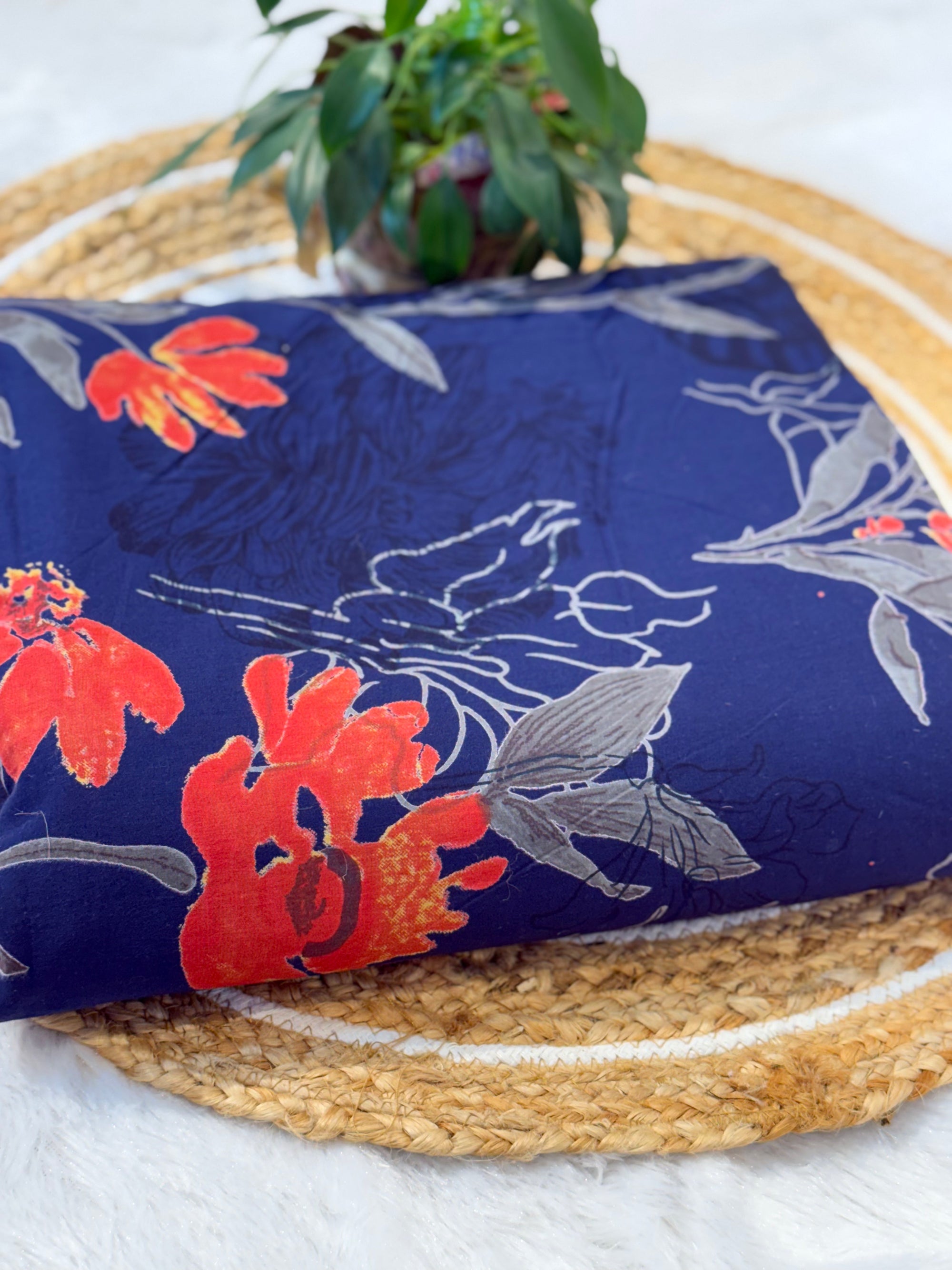 cotton fabric blue floral _014
