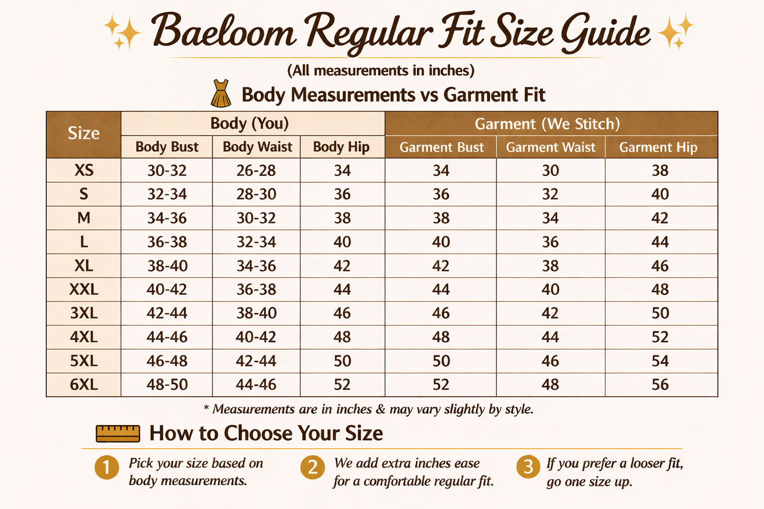 Size chart