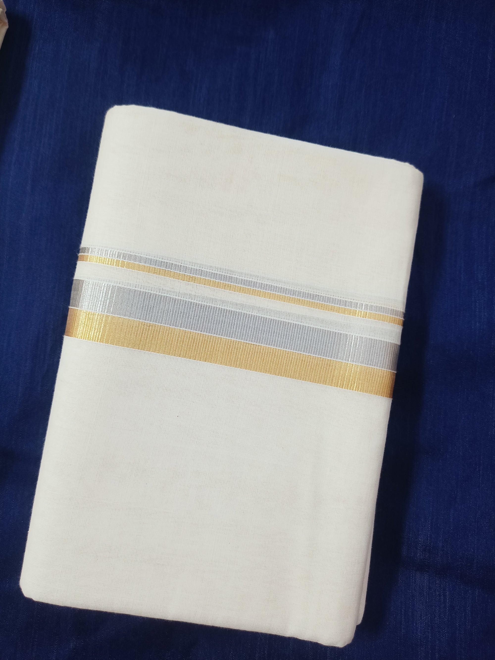 Silver and golden kasavu double mundu