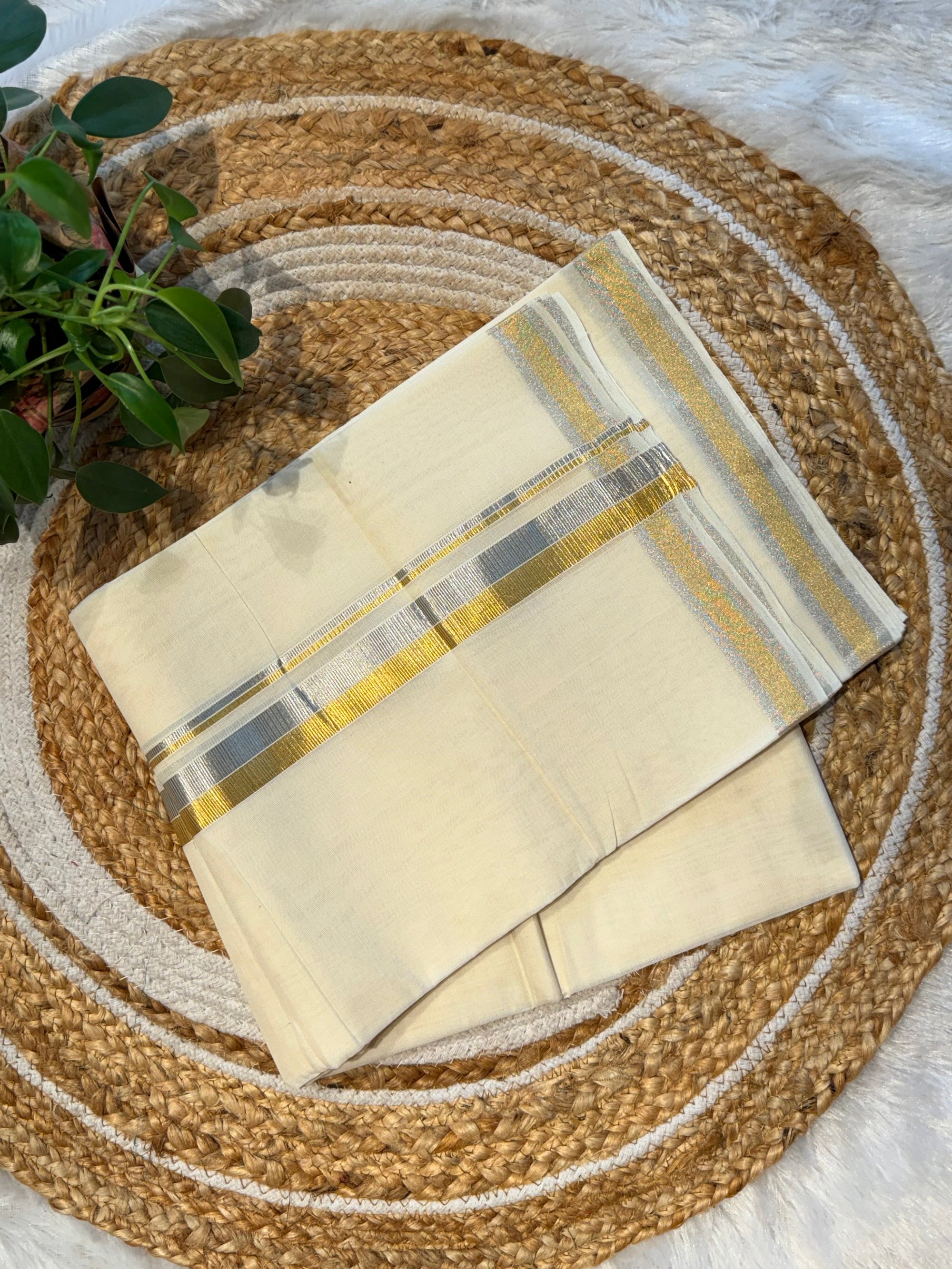 silver and golden kasavu double mundu