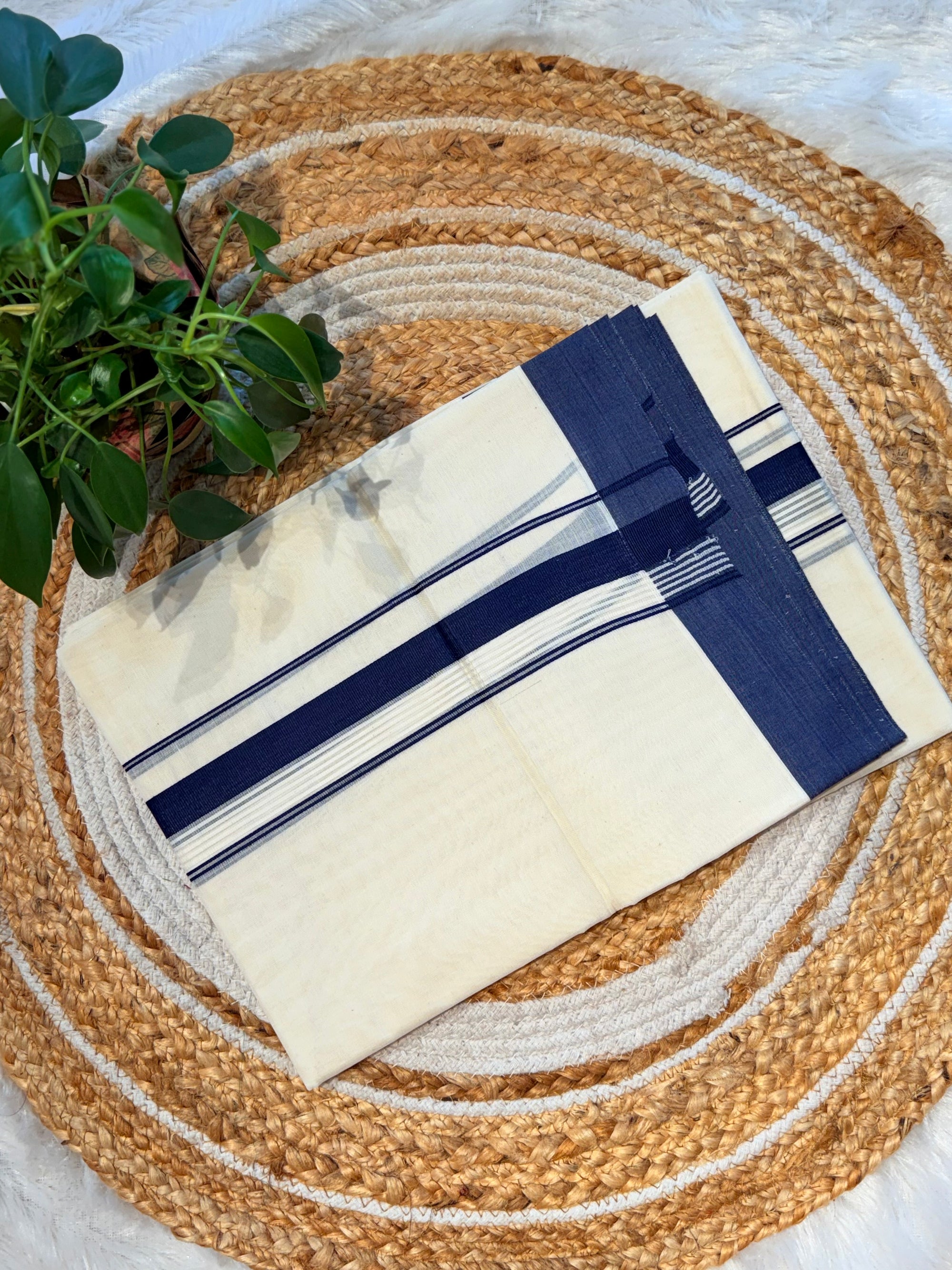 Navy Blue border double mundu DM7444