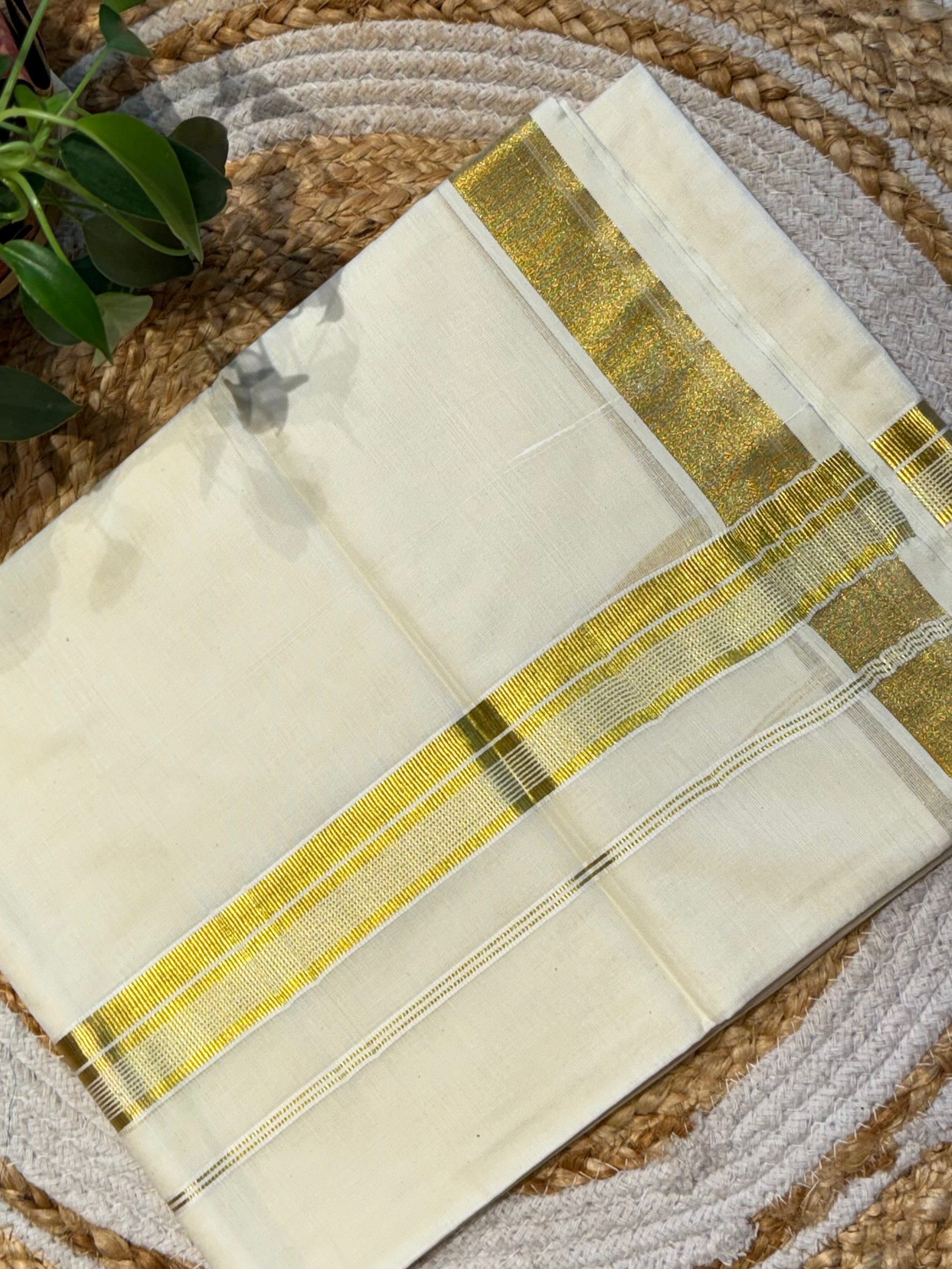 Golden stripe kasavu double mundu