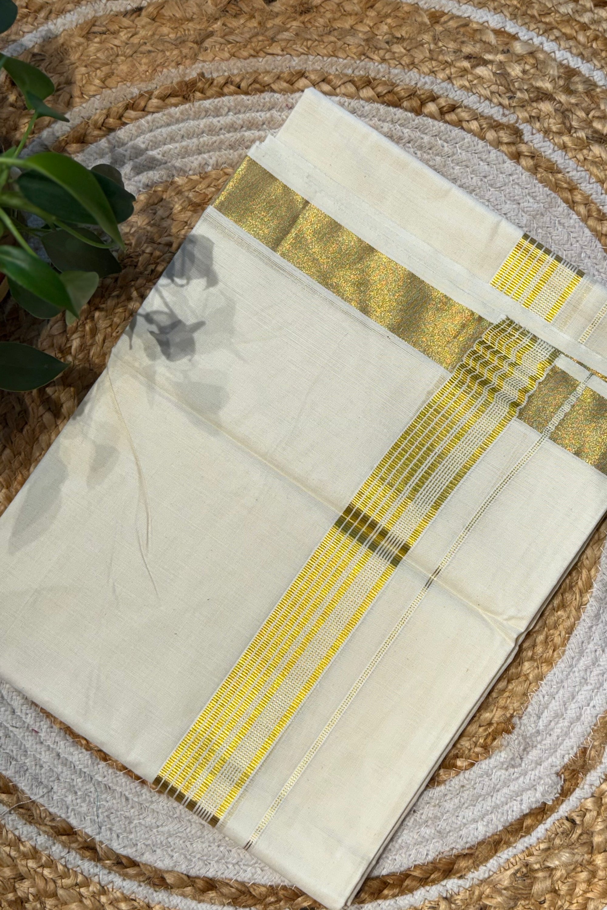 stripe golden double mundu