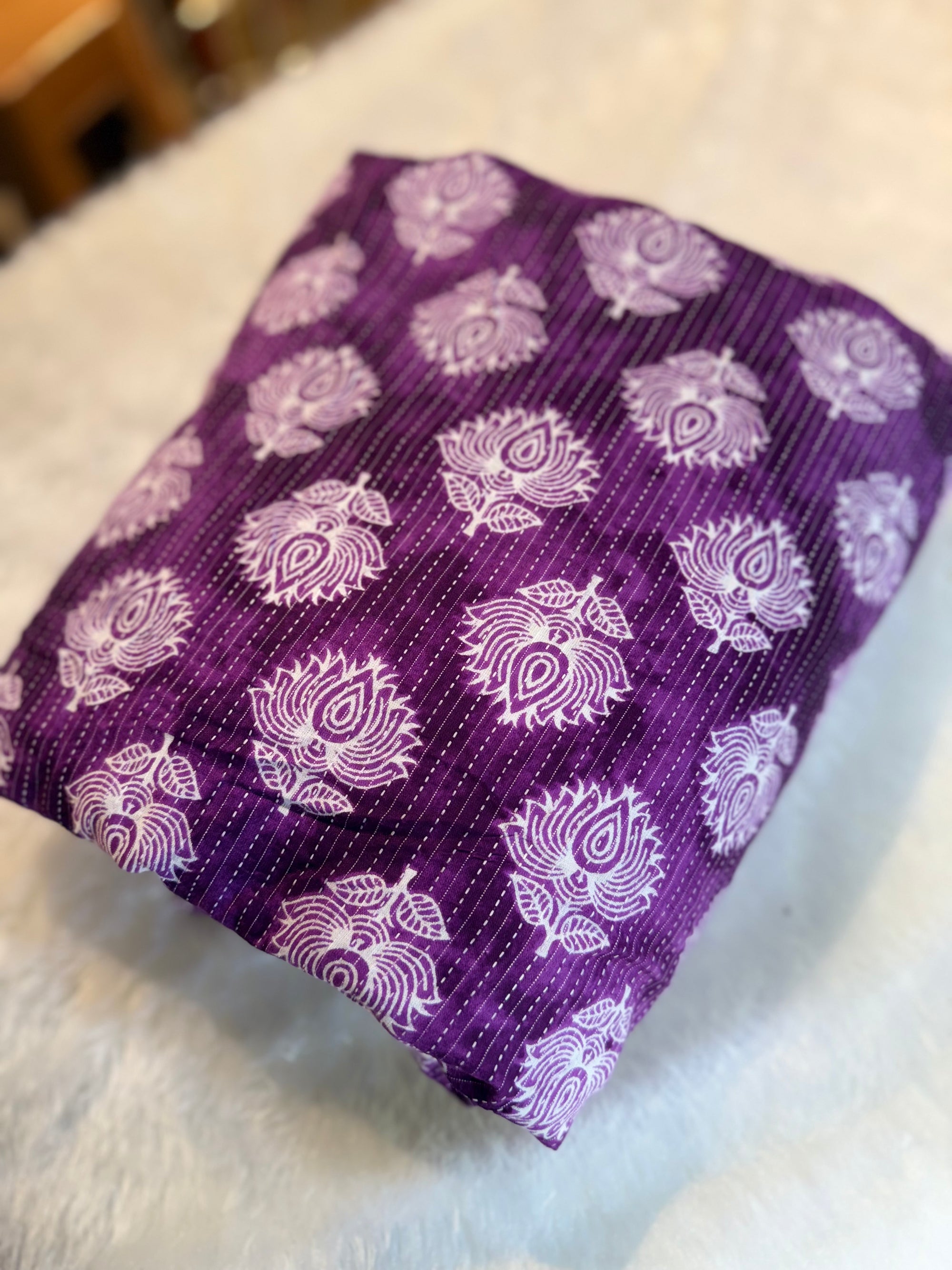 Cotton Kantha fabric purple