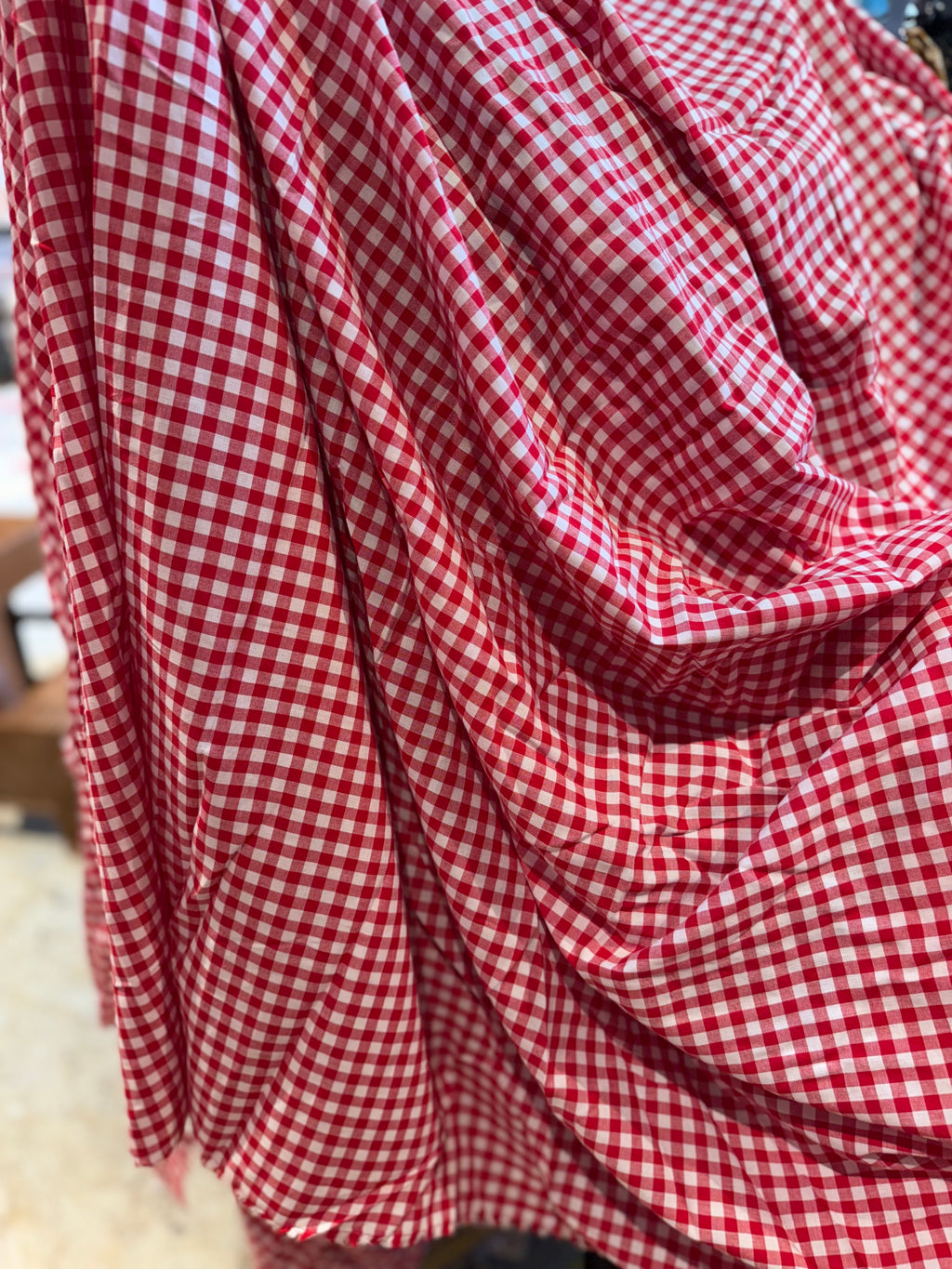 Red check cotton fabric